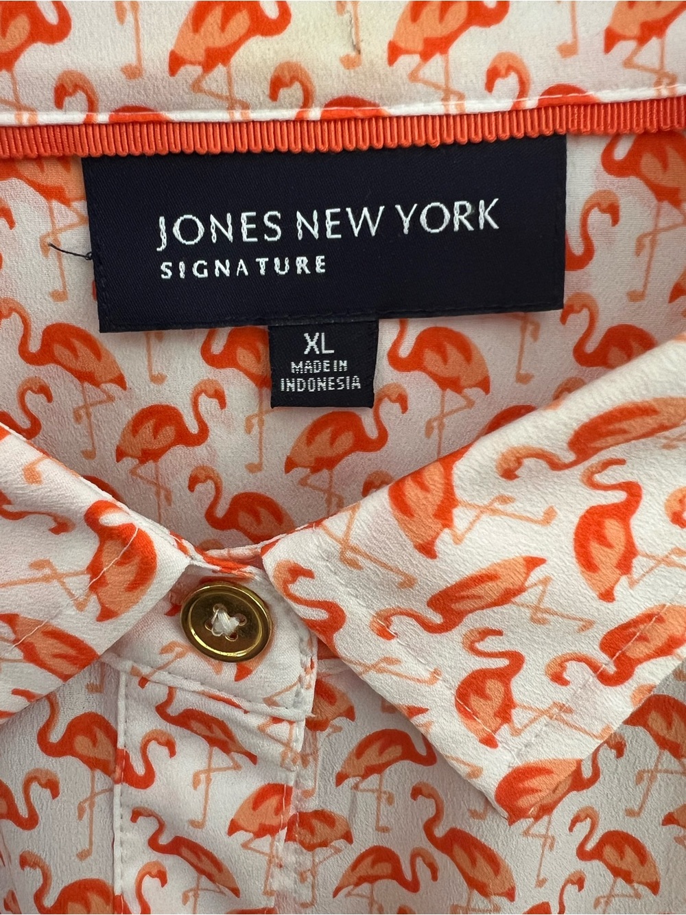 Jones New York Signature Ladies qOrange Flamingo Print Shirt - XL
